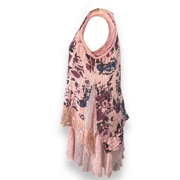 VASNA Lace Shift Dress Sm Boho Lagenlook Layered Flowy Mesh Pink Blue Floral - Picture 6 of 17